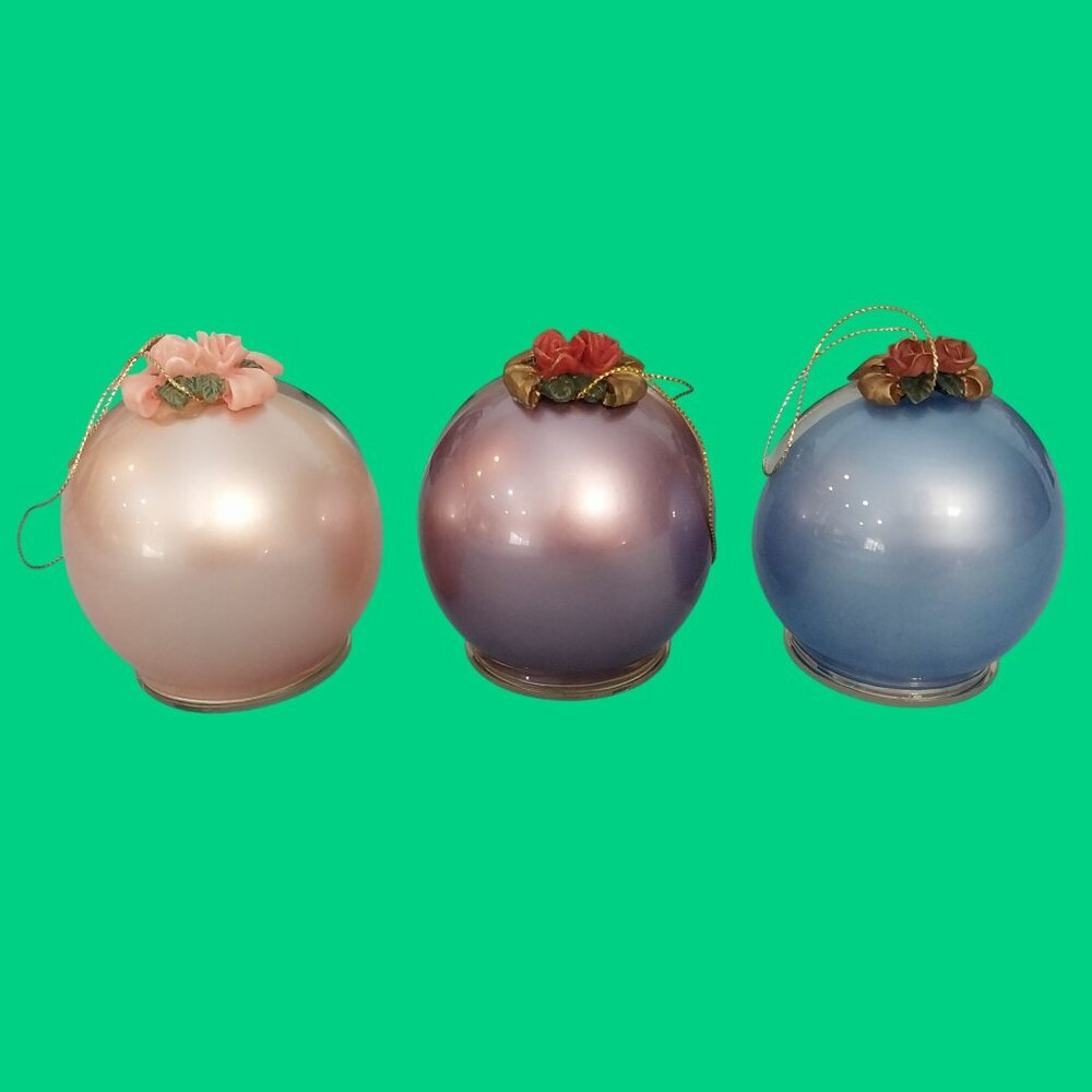 Vintage Christmas Set Of 3 Glass Globe Ornament Angel Reindeer Dolphin - Picture 5 of 8